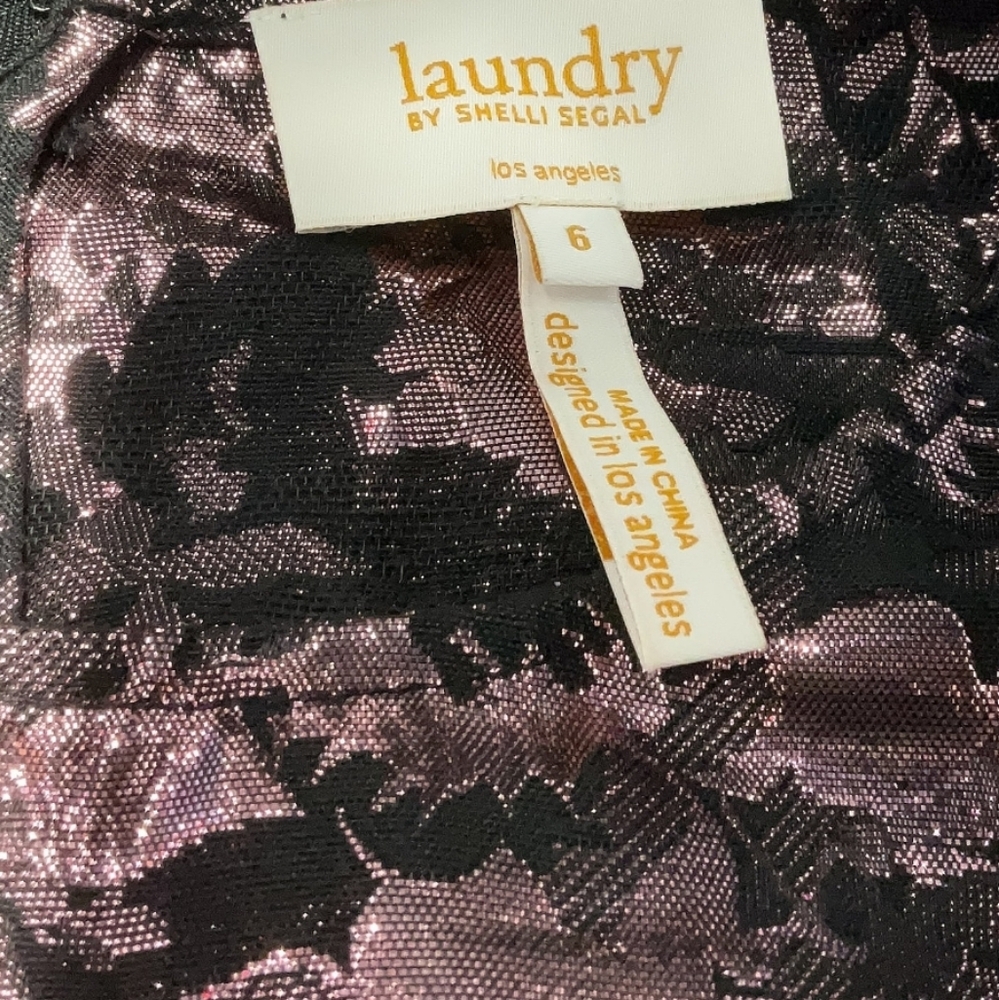 Laundry By Shelli Segal Black with Pink Metallic Floral Foil Dress, Size 6 - Picture 6 of 9